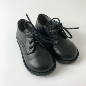 Toddler Black Lace Up Faux Leather Dress Shoes